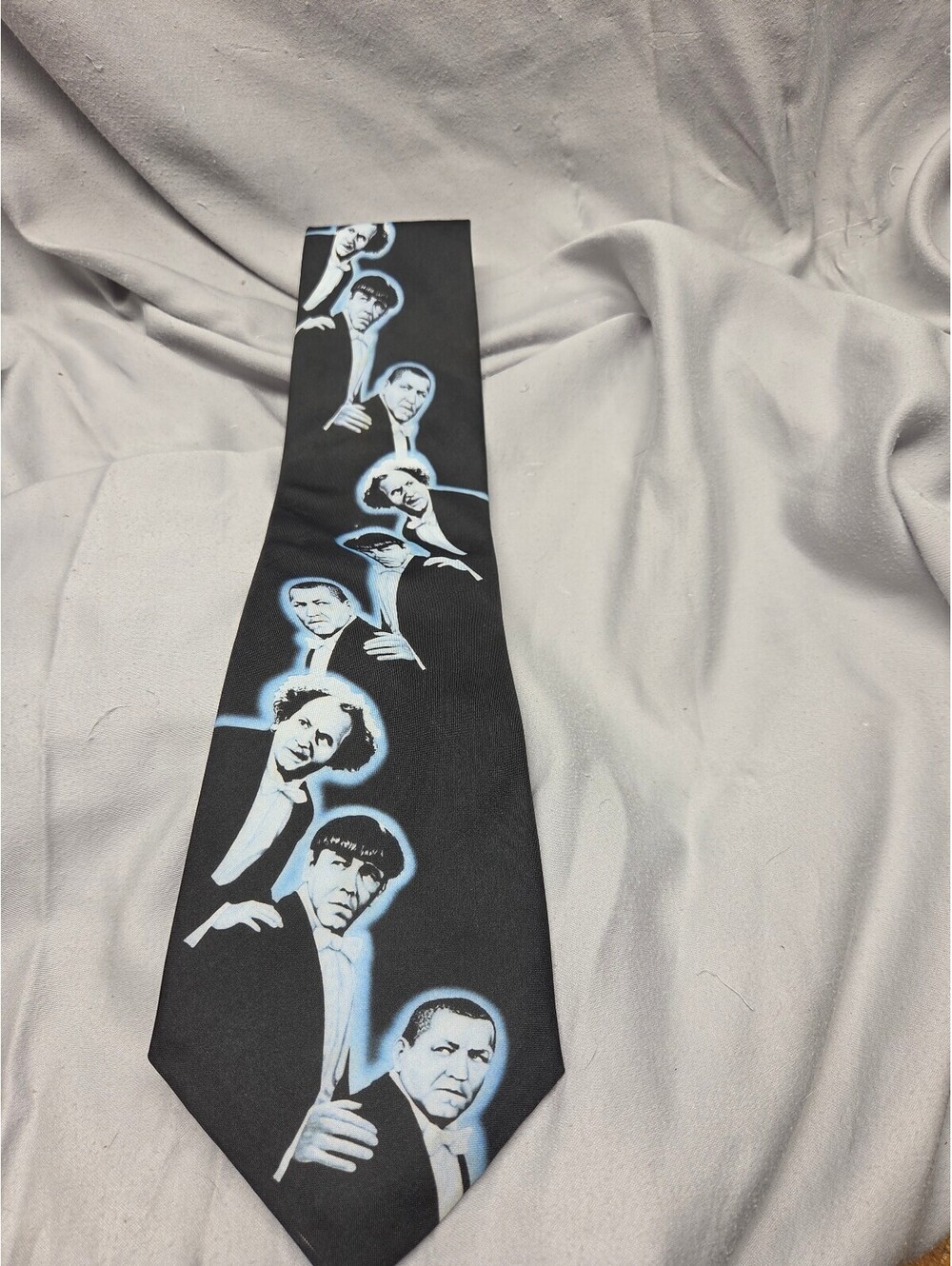 Vintage The Three Stooges Black Tie with Character Portraits